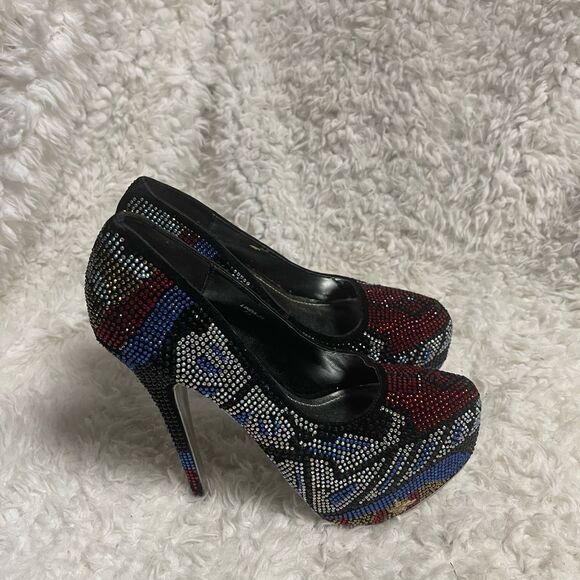 Mascotte Elegant Multicolor  rhinestones Stiletto platform Heels SZ7.5 - Picture 1 of 8